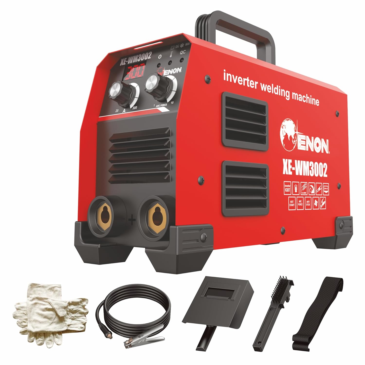 ENON Inverter ARC Welding Machine 20-300A (Advanced IGBT) 16400W, Hot Start, ARC Force, Anti-Stick, Portable (XE-WM3002) ENON Inverter ARC Welding Machine 20-300A (Advanced IGBT) 16400W, Hot Start, ARC Force, Anti-Stick, Portable (XE-WM3002)